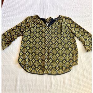 41 Hawthorn Medallion Print Bell Sleeve Blouse XL Yellow Navy Boho WGW10332